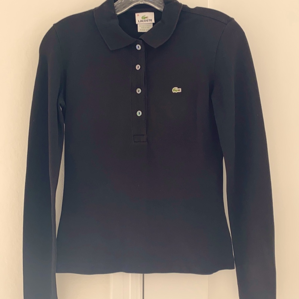 Long sleeve Lacoste black polo shirt